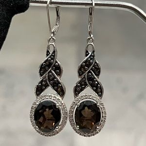 Brazilian Smoky Quartz Cambodian Zircon Sterling Silver Lever Back Earri…